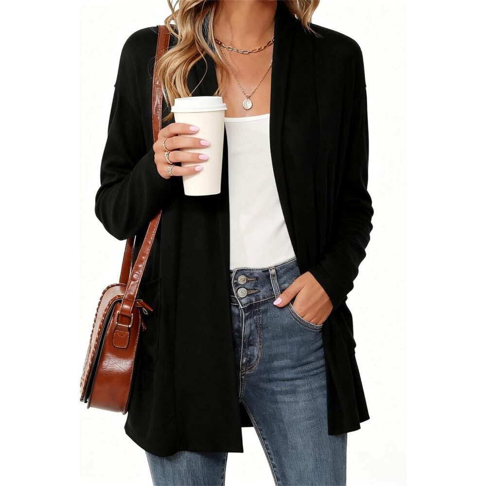 Women's Lightweight Cardigan Sweater Pockets Open Front Casual Loose Fit